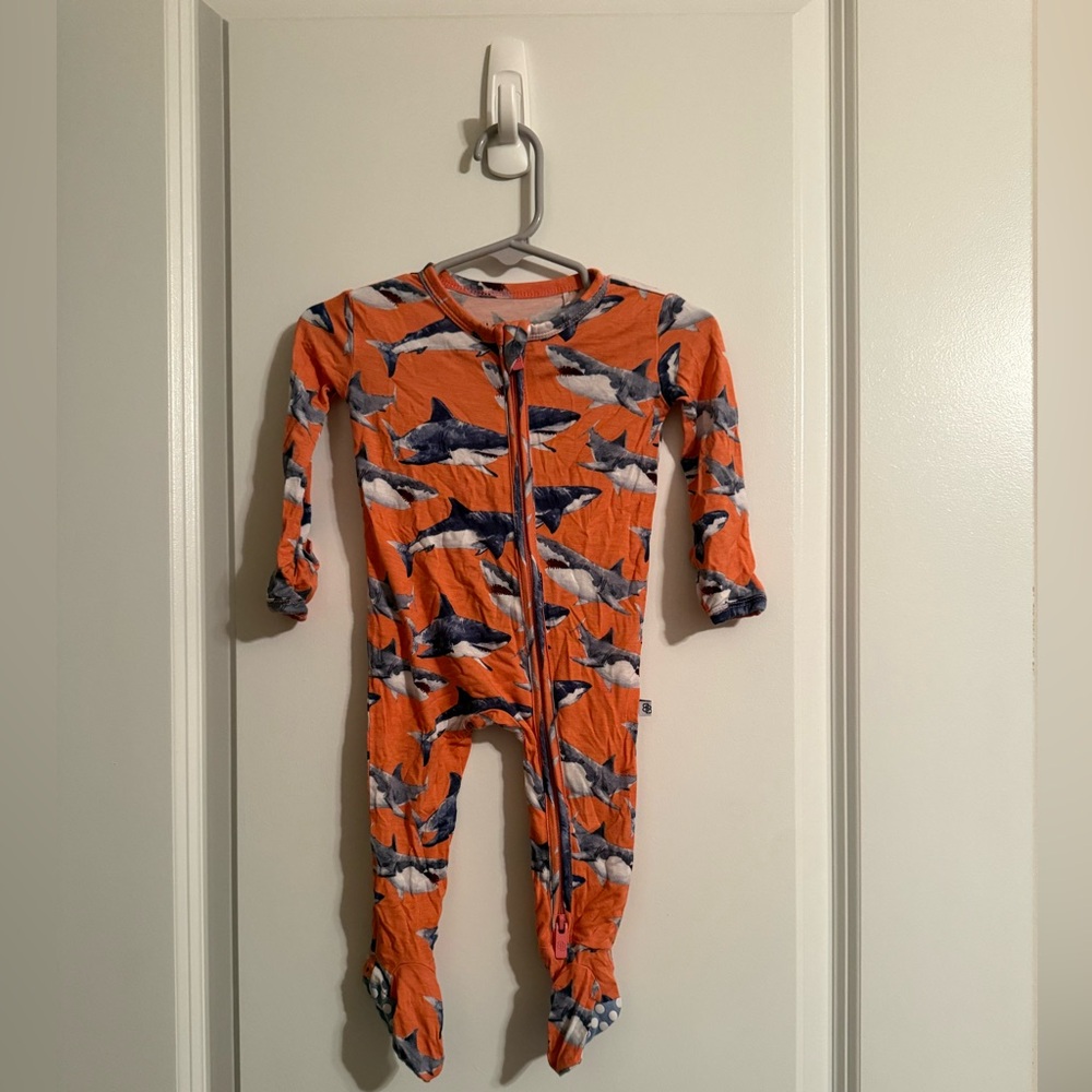 Little bum‎ bums Bamboo Orange Shark Print Footed One-Piece Pajama